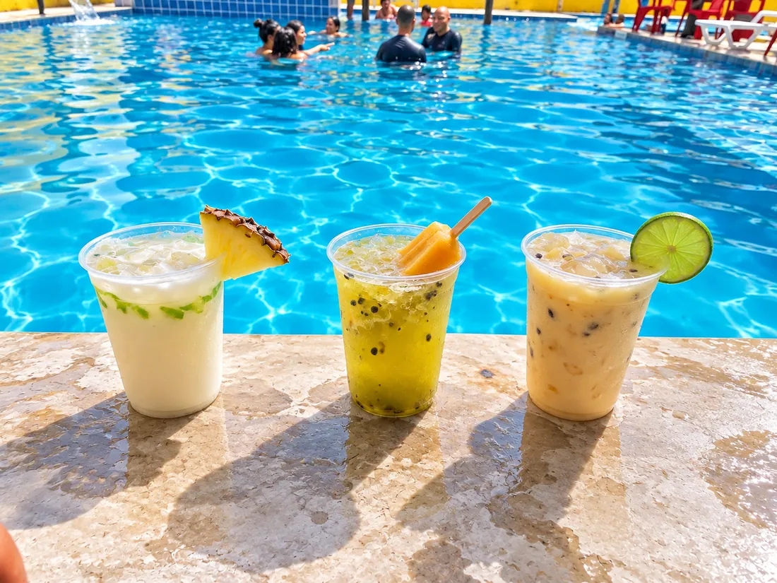Drinks tropicais à beira da piscina