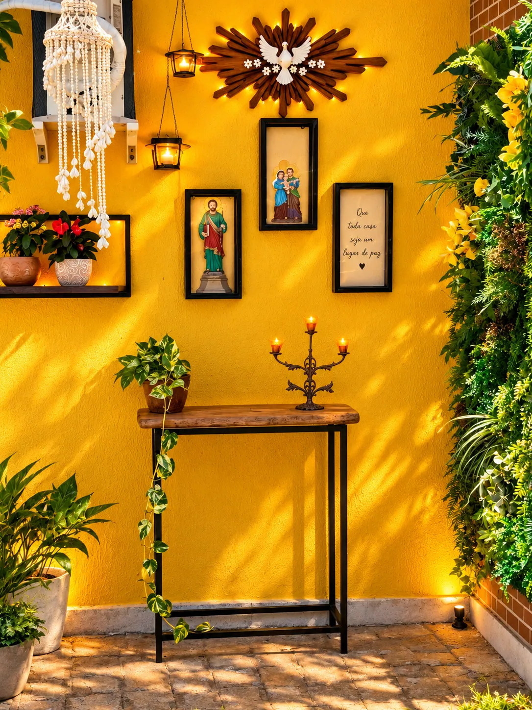Parede amarela decorada, um lugar de paz