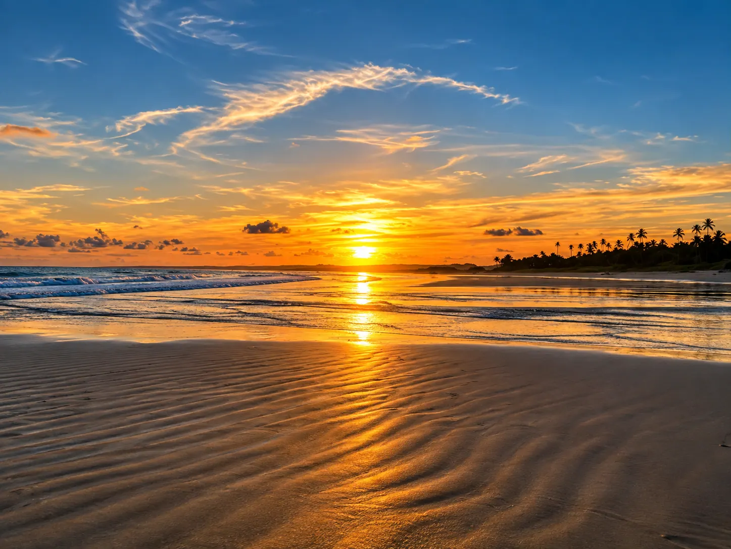 Pôr do sol dourado na praia de Pontal do Peba